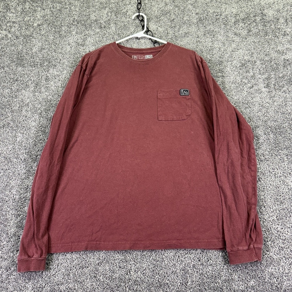 Fintech Shirt Mens Large Red Long Sleeve Cotton Pocket Tagless Casual Tee Logo